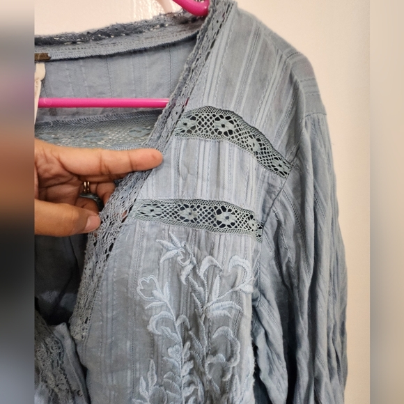 Free people follow your heart peasant blouse crop top sz large embroidery - Picture 2 of 12